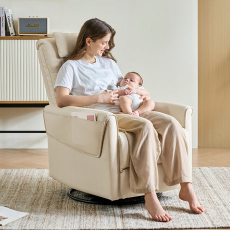 Airsky Manual Genuine Leather Recliner Chair 360° Swivel Rocking Recliners R3 for Baby Chair
